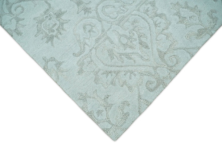 Hand Tufted 5x8 and 8x11 Aqua Blue and Beige Traditional Wool Area Rug | TRD6381 - The Rug Decor