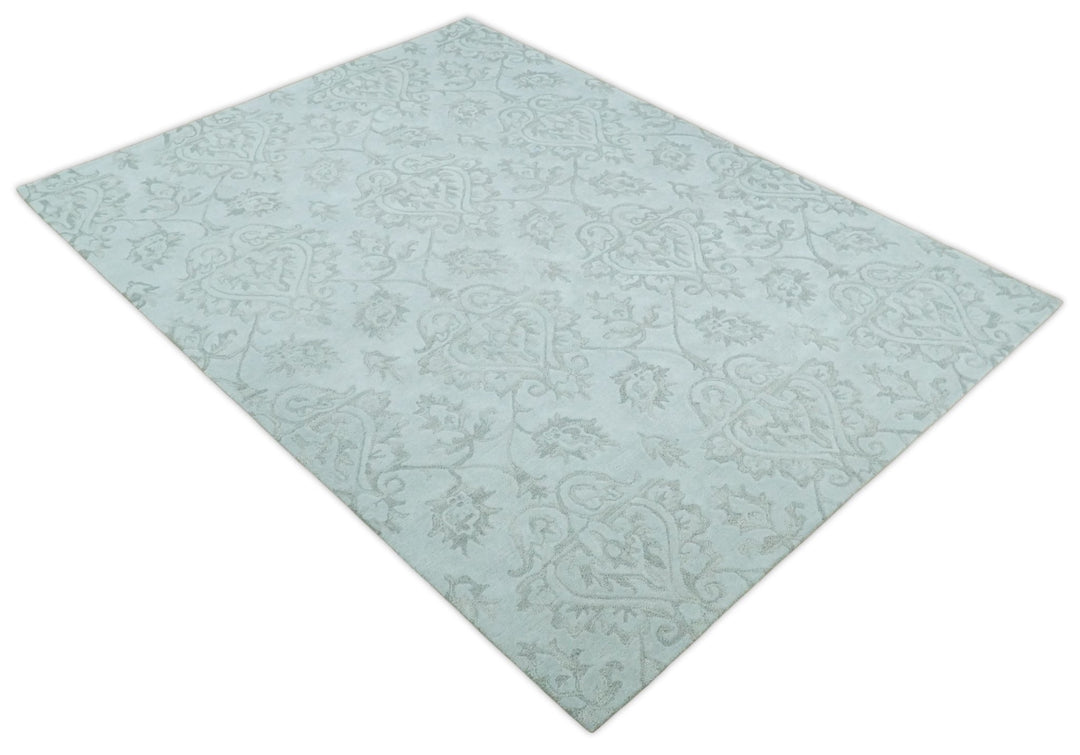Hand Tufted 5x8 and 8x11 Aqua Blue and Beige Traditional Wool Area Rug | TRD6381 - The Rug Decor