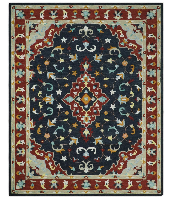 Hand Tufted Black, Rust and Beige Persian Style Antique Oriental Wool Area Rug | TRDMA164 - The Rug Decor