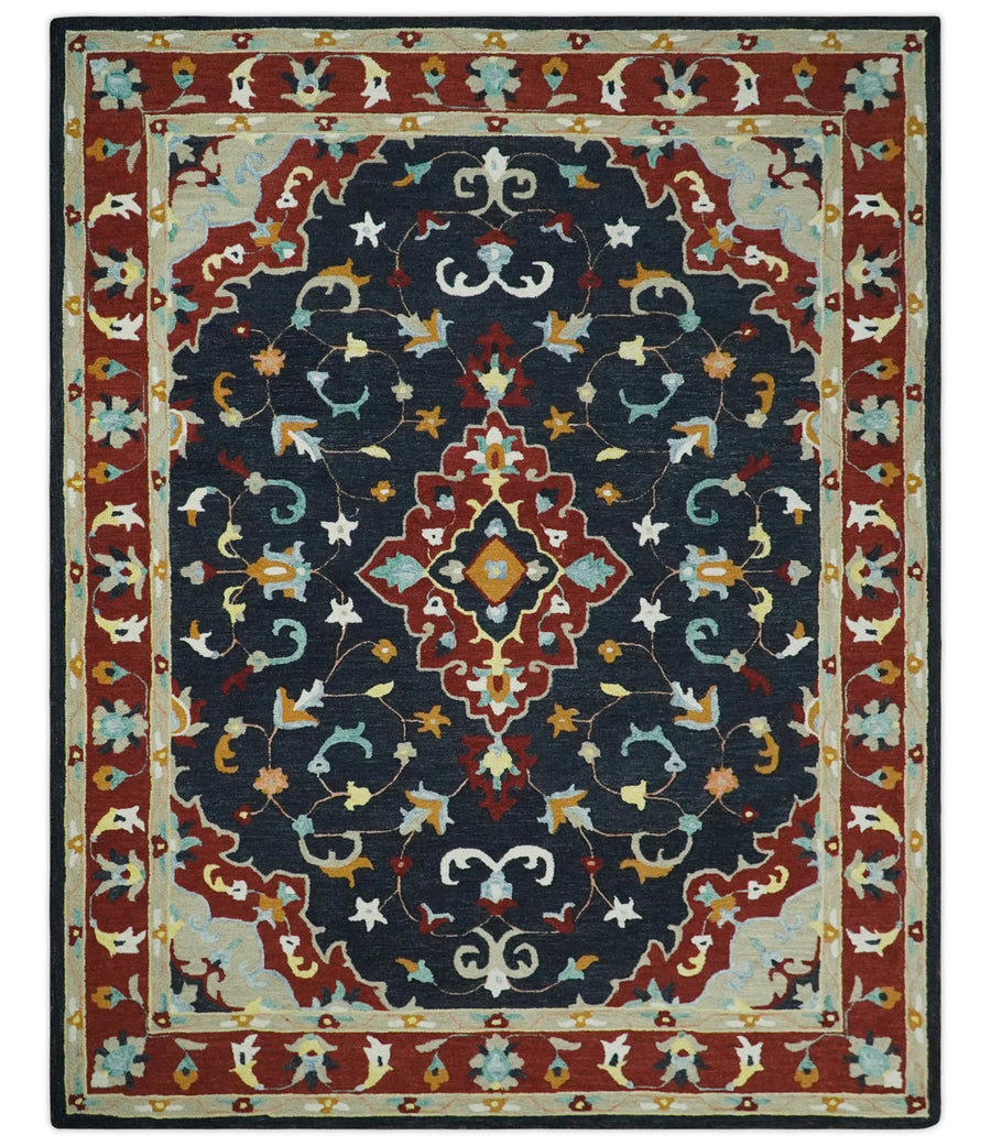 Hand Tufted Black, Rust and Beige Persian Style Antique Oriental Wool Area Rug | TRDMA164 - The Rug Decor