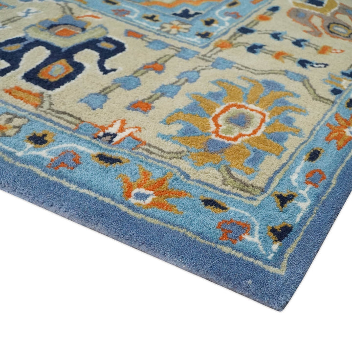 Hand Tufted Blue and Beige Modern Colorful Oushak Rug, Kids, Living Room and Bedroom Rug | TRD6478 - The Rug Decor