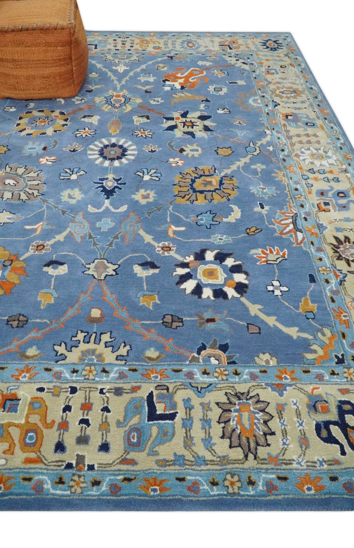 Hand Tufted Blue and Beige Modern Colorful Oushak Rug, Kids, Living Room and Bedroom Rug | TRD6478 - The Rug Decor