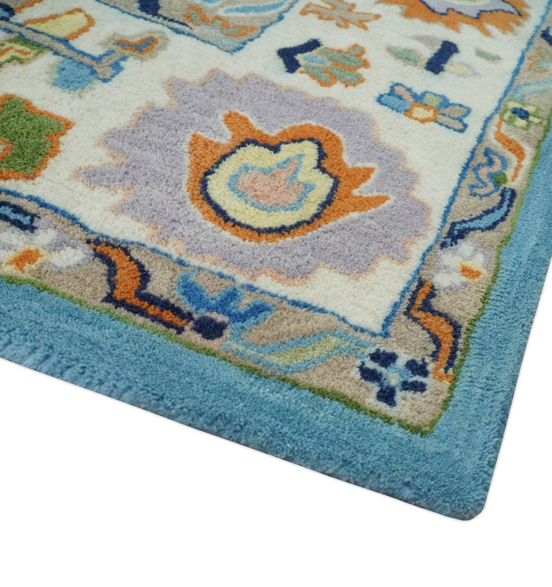 Hand Tufted Blue and Ivory Modern Colorful Oushak Rug, Kids, Living Room and Bedroom Rug | TRD6460 - The Rug Decor