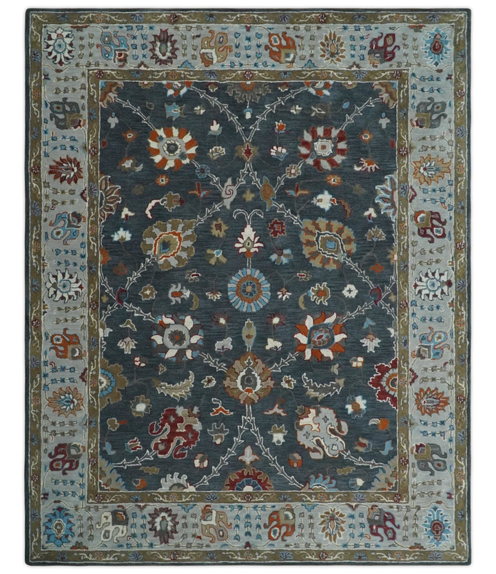 Hand Tufted Charcoal and Silver vintage colorful Modern Oushak Rug, Kids, Living Room and Bedroom Rug | TRD6493 - The Rug Decor