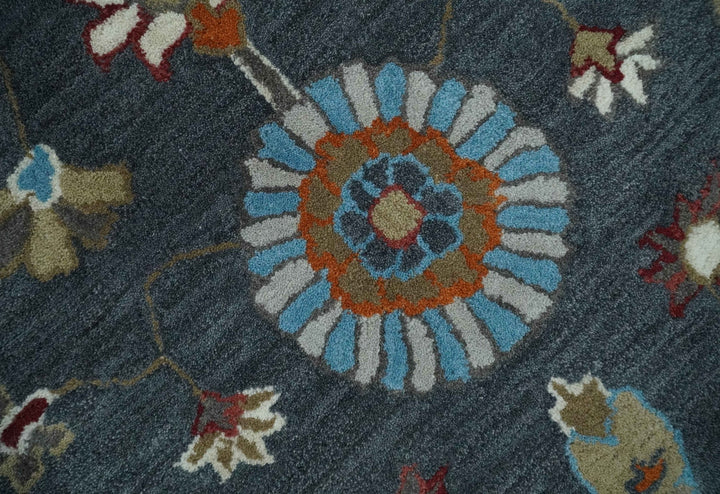 Hand Tufted Charcoal and Silver vintage colorful Modern Oushak Rug, Kids, Living Room and Bedroom Rug | TRD6493 - The Rug Decor