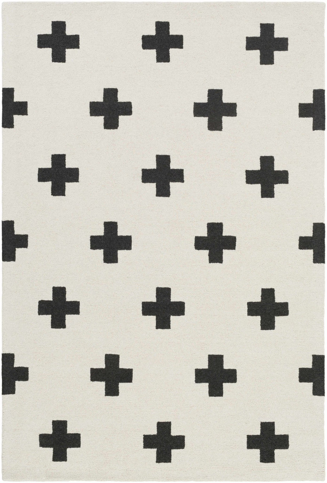 Hand Tufted Contemporary Cross Design Ivory and Black Wool Area Rug - The Rug Decor