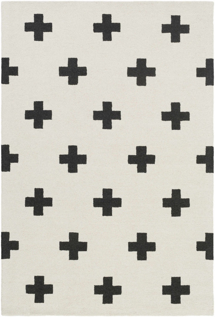 Hand Tufted Contemporary Cross Design Ivory and Black Wool Area Rug - The Rug Decor