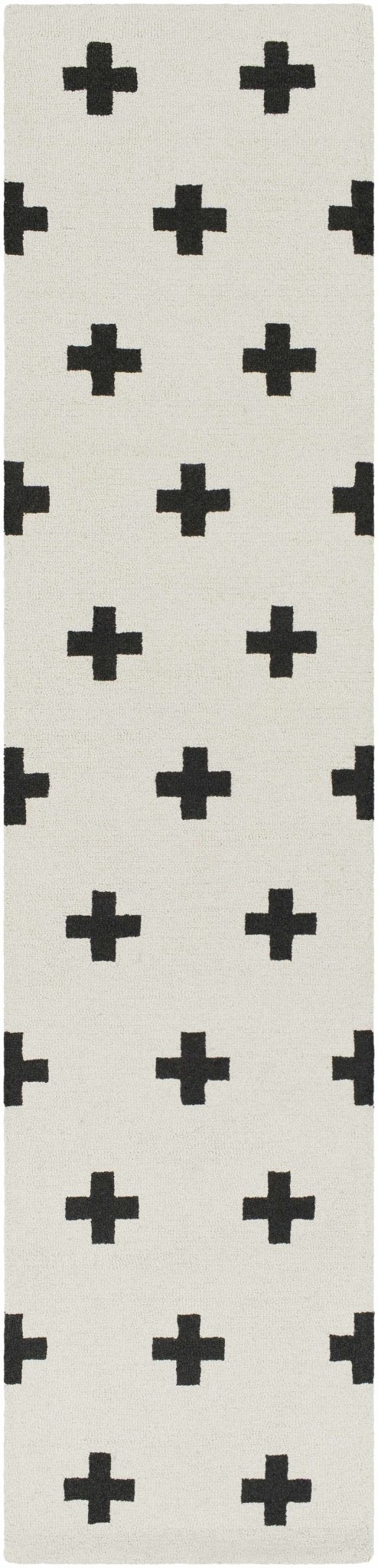 Hand Tufted Contemporary Cross Design Ivory and Black Wool Area Rug - The Rug Decor