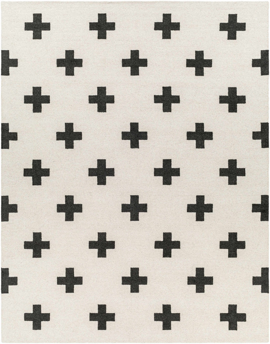 Hand Tufted Contemporary Cross Design Ivory and Black Wool Area Rug - The Rug Decor