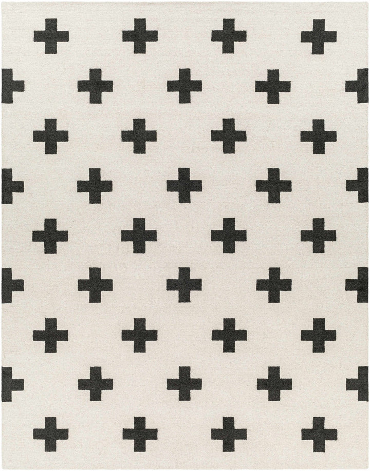 Hand Tufted Contemporary Cross Design Ivory and Black Wool Area Rug - The Rug Decor