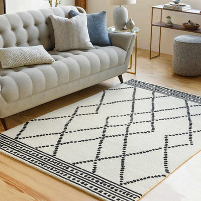 Hand Tufted Contemporary Ivory and Black Tribal Trellis Wool Area Rug - The Rug Decor
