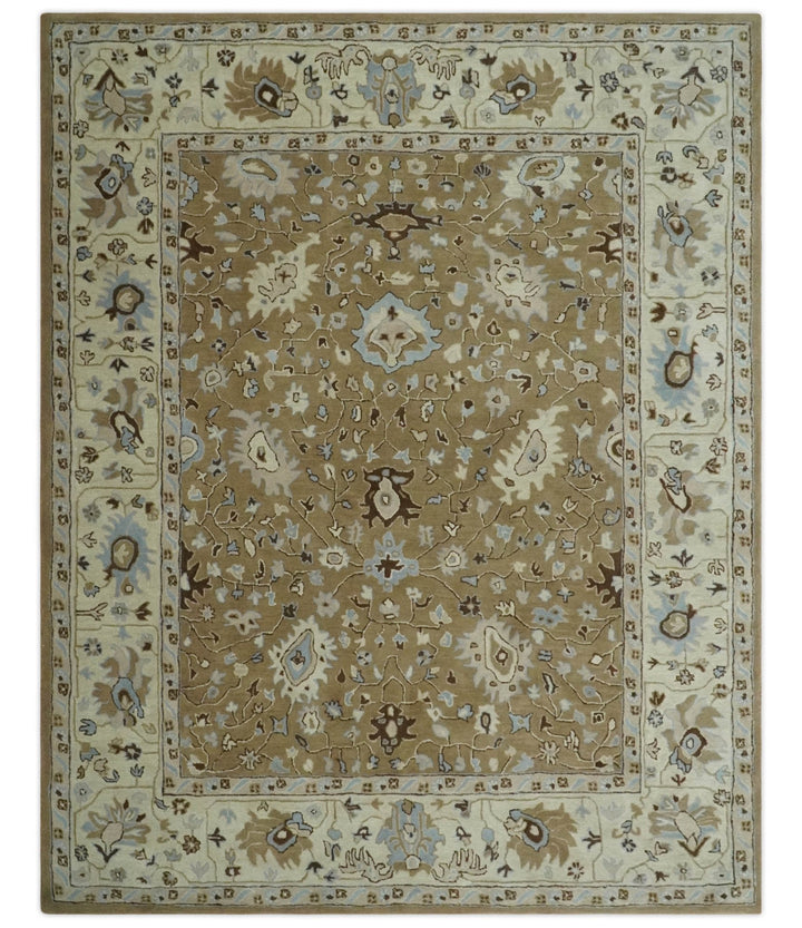Hand Tufted Earthy Camel and Beige 8x10 Traditional Oushak Rug - The Rug Decor