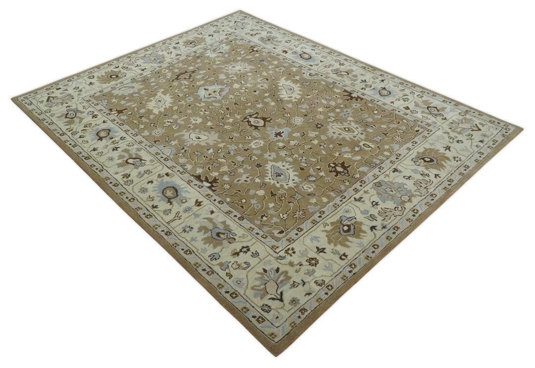 Hand Tufted Earthy Camel and Beige 8x10 Traditional Oushak Rug - The Rug Decor