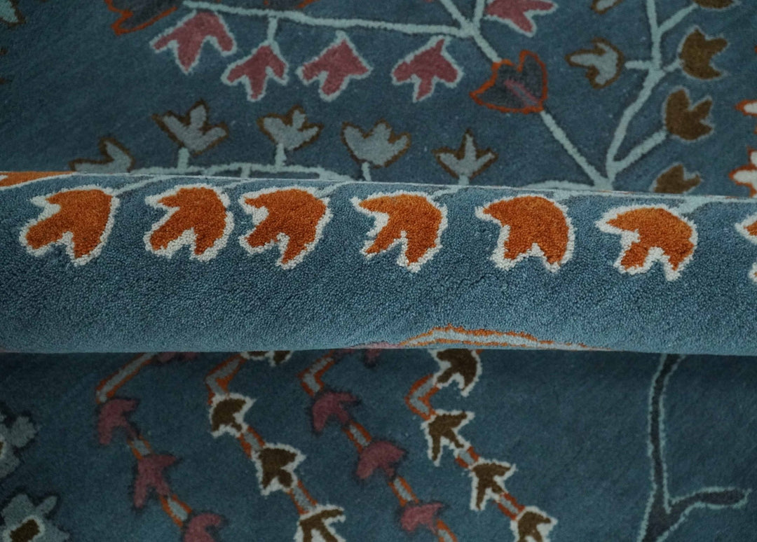 Hand Tufted Floral 8x10, 9x12, 10x14 and 12x15 Teal Blue, Brown and Red Traditional Wool Rug, Kids, Living Room and Bedroom Rug | TRD6517 - The Rug Decor