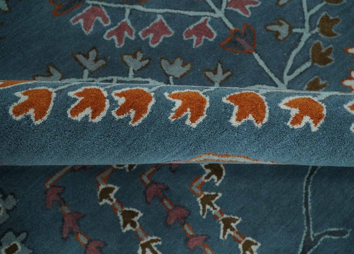 Hand Tufted Floral 8x10, 9x12, 10x14 and 12x15 Teal Blue, Brown and Red Traditional Wool Rug, Kids, Living Room and Bedroom Rug | TRD6517 - The Rug Decor