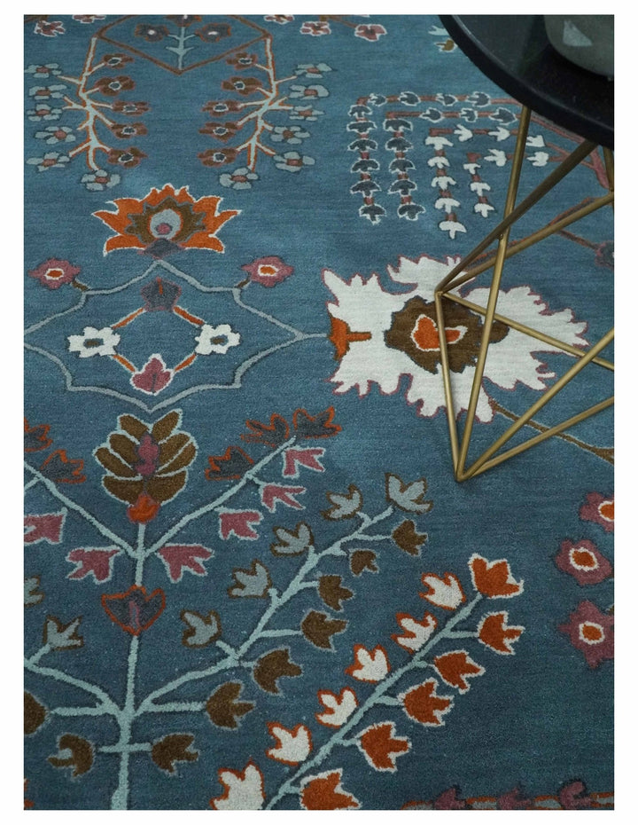 Hand Tufted Floral 8x10, 9x12, 10x14 and 12x15 Teal Blue, Brown and Red Traditional Wool Rug, Kids, Living Room and Bedroom Rug | TRD6517 - The Rug Decor
