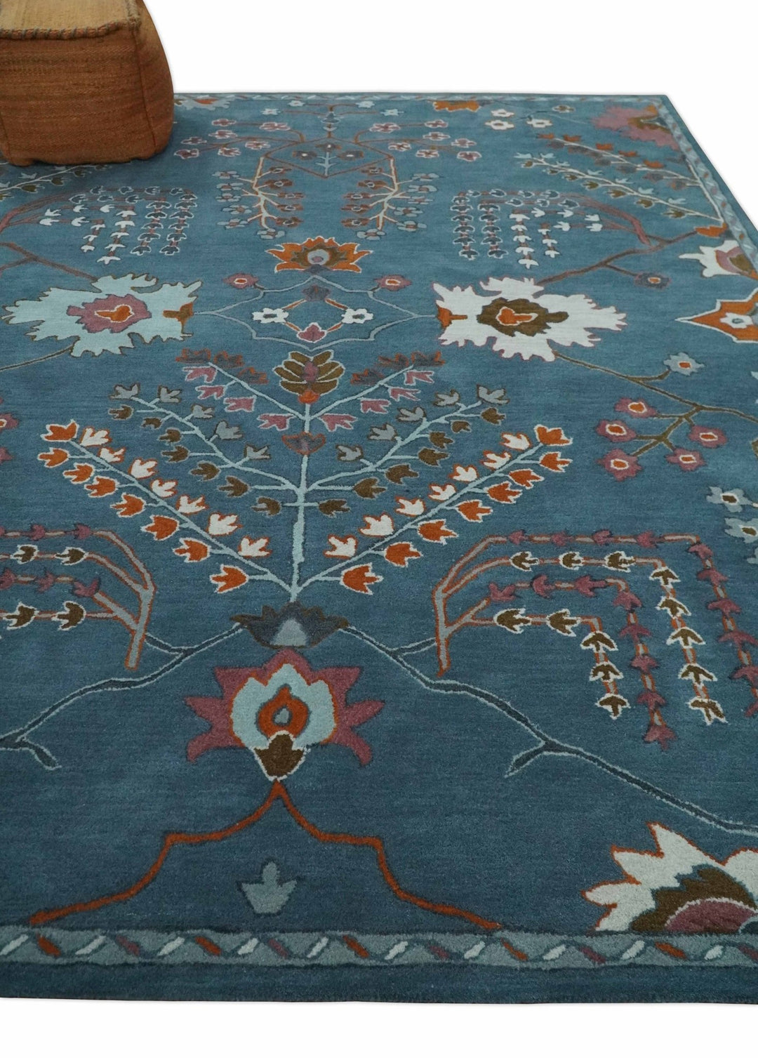 Hand Tufted Floral 8x10, 9x12, 10x14 and 12x15 Teal Blue, Brown and Red Traditional Wool Rug, Kids, Living Room and Bedroom Rug | TRD6517 - The Rug Decor