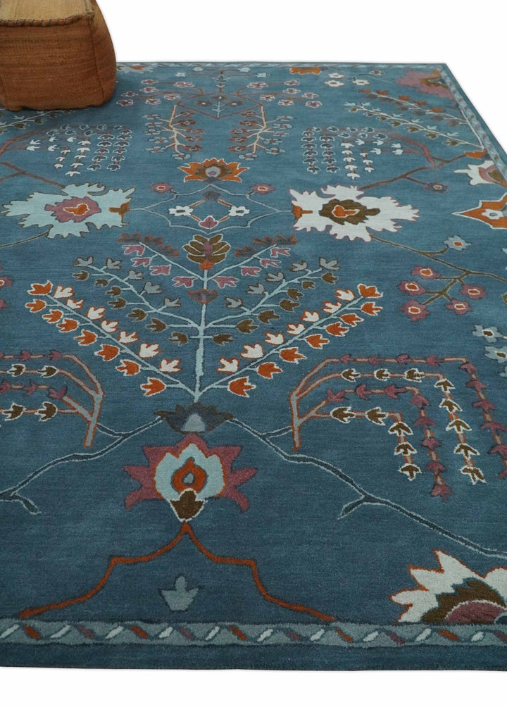 Hand Tufted Floral 8x10, 9x12, 10x14 and 12x15 Teal Blue, Brown and Red Traditional Wool Rug, Kids, Living Room and Bedroom Rug | TRD6517 - The Rug Decor