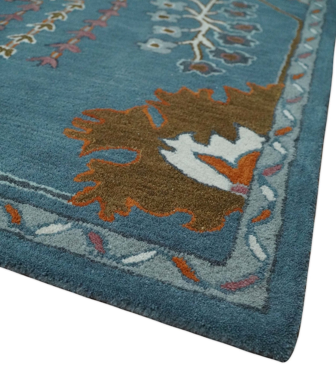 Hand Tufted Floral 8x10, 9x12, 10x14 and 12x15 Teal Blue, Brown and Red Traditional Wool Rug, Kids, Living Room and Bedroom Rug | TRD6517 - The Rug Decor