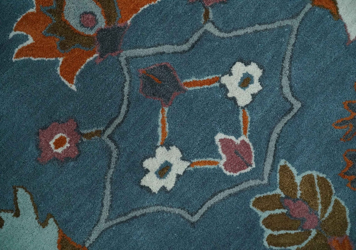 Hand Tufted Floral 8x10, 9x12, 10x14 and 12x15 Teal Blue, Brown and Red Traditional Wool Rug, Kids, Living Room and Bedroom Rug | TRD6517 - The Rug Decor
