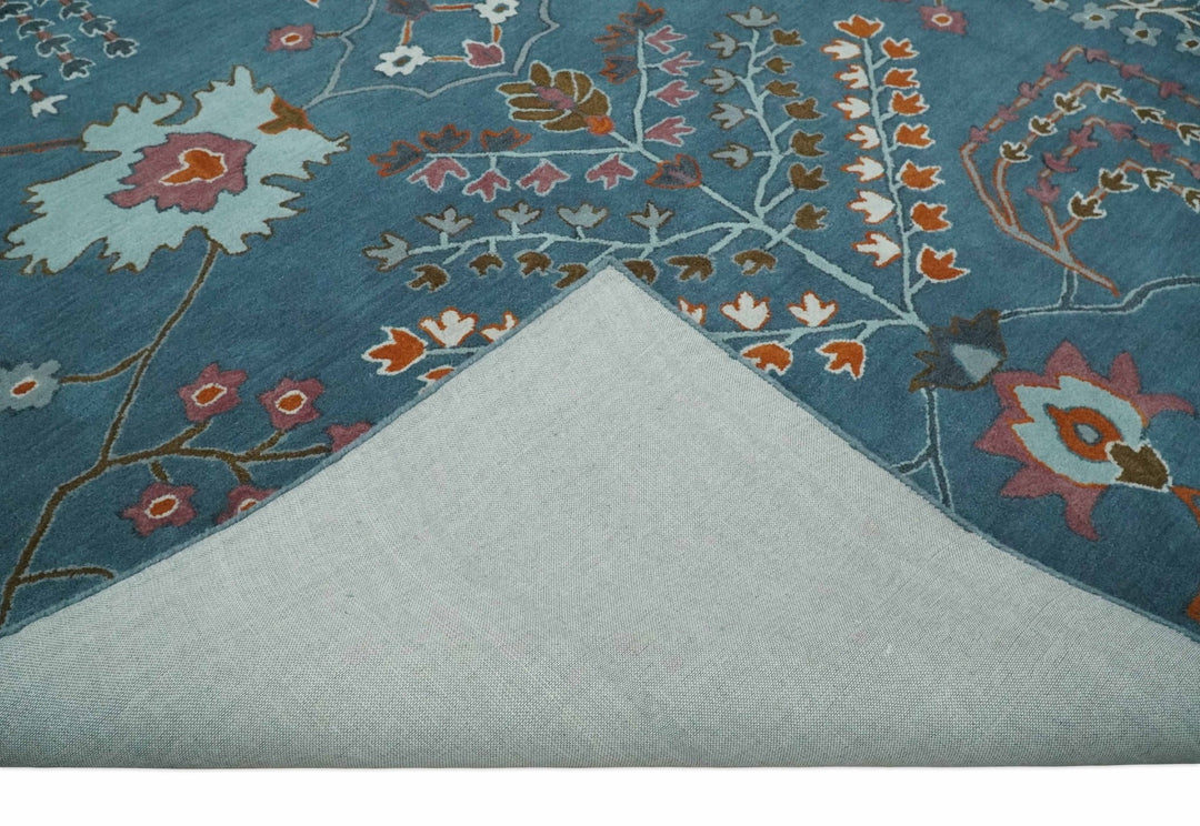Hand Tufted Floral 8x10, 9x12, 10x14 and 12x15 Teal Blue, Brown and Red Traditional Wool Rug, Kids, Living Room and Bedroom Rug | TRD6517 - The Rug Decor