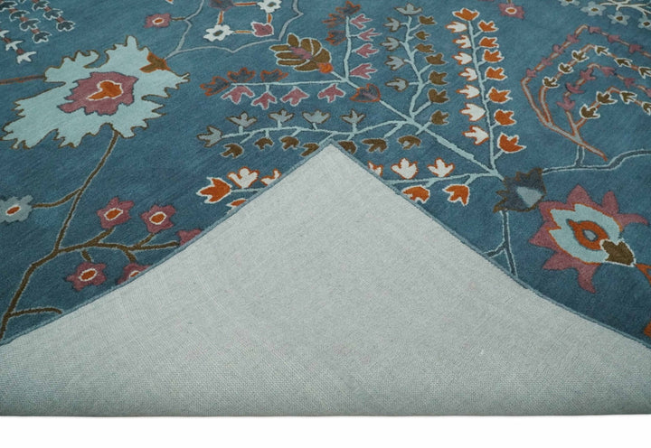 Hand Tufted Floral 8x10, 9x12, 10x14 and 12x15 Teal Blue, Brown and Red Traditional Wool Rug, Kids, Living Room and Bedroom Rug | TRD6517 - The Rug Decor