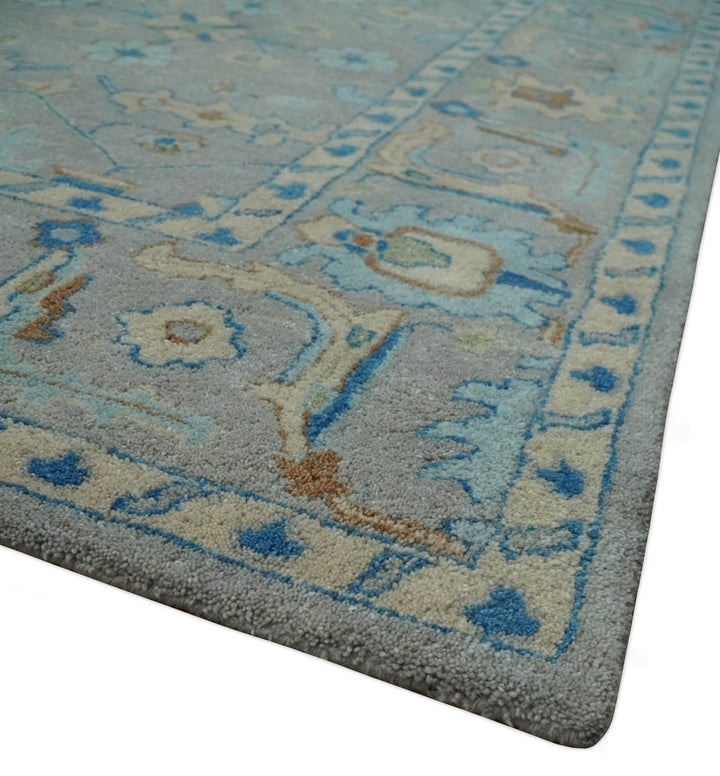 Hand Tufted Gray, Beige and Accent Blue Multi Size 8x10 Traditional Herati Design Wool Rug - The Rug Decor