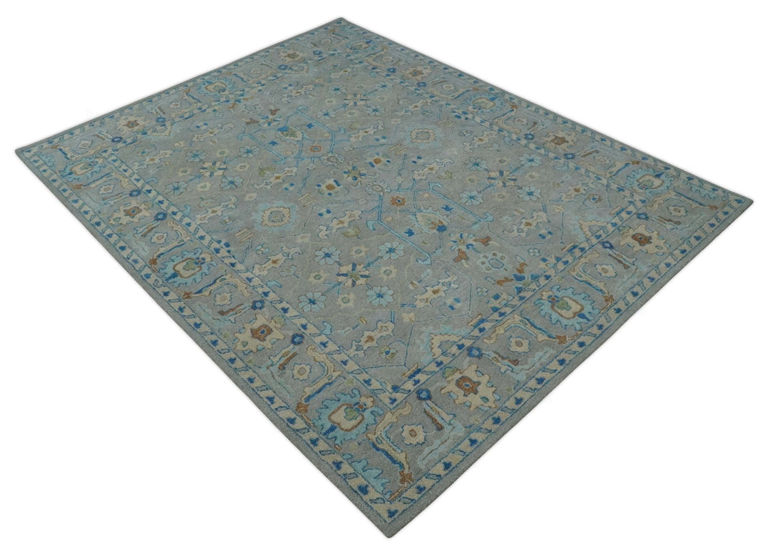 Hand Tufted Gray, Beige and Accent Blue Multi Size 8x10 Traditional Herati Design Wool Rug - The Rug Decor