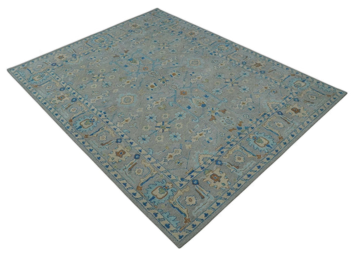 Hand Tufted Gray, Beige and Accent Blue Multi Size 8x10 Traditional Herati Design Wool Rug - The Rug Decor