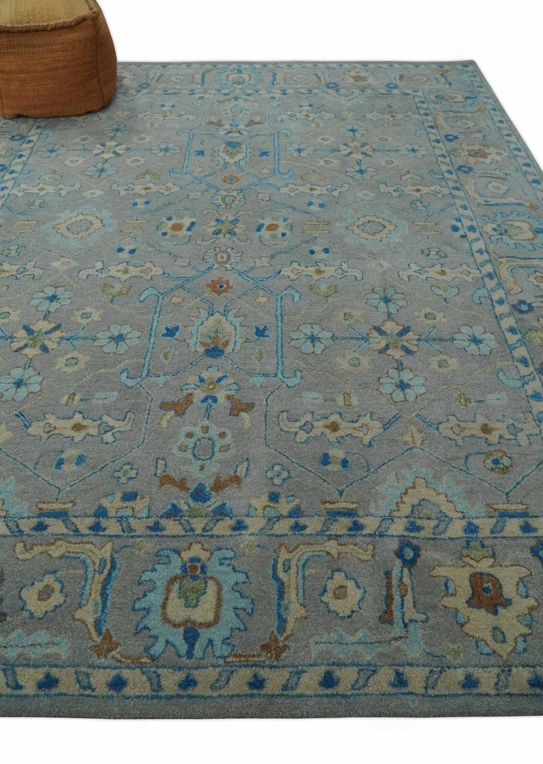 Hand Tufted Gray, Beige and Accent Blue Multi Size 8x10 Traditional Herati Design Wool Rug - The Rug Decor