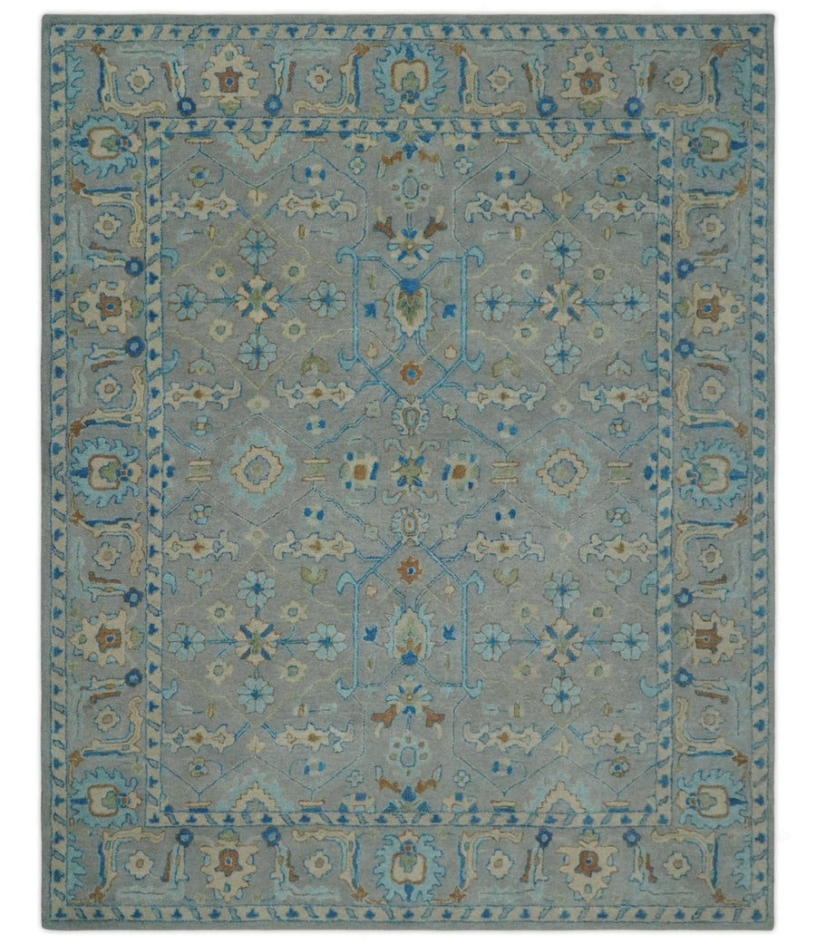 Hand Tufted Gray, Beige and Accent Blue Multi Size 8x10 Traditional Herati Design Wool Rug - The Rug Decor