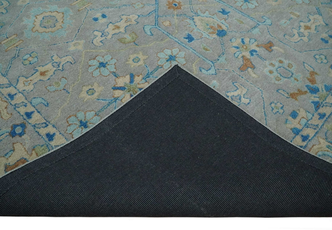 Hand Tufted Gray, Beige and Accent Blue Multi Size 8x10 Traditional Herati Design Wool Rug - The Rug Decor