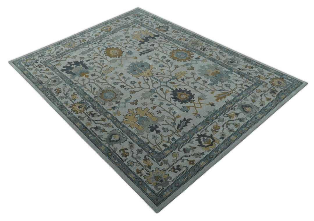 Hand Tufted Silver and Blue Donegal Oushak Rug, 8x10, 9x12 Multi Size Living Room and Bedroom Rug | TRD6499 - The Rug Decor