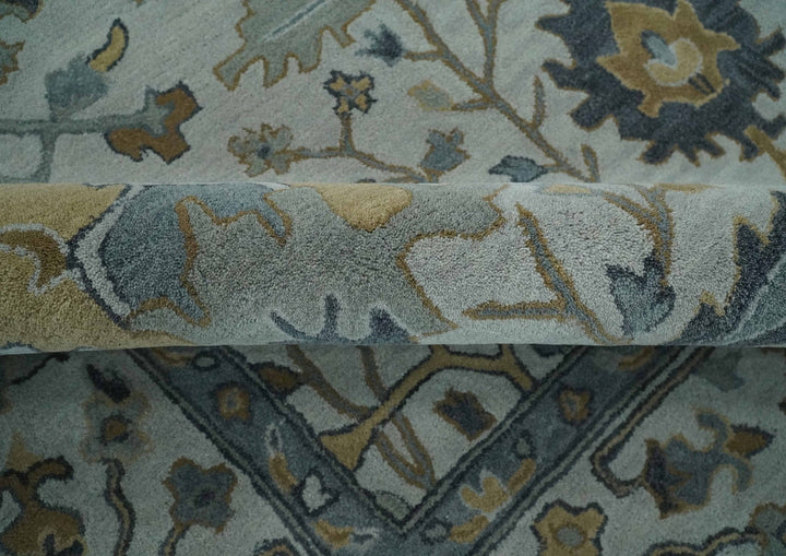 Hand Tufted Silver and Blue Donegal Oushak Rug, 8x10, 9x12 Multi Size Living Room and Bedroom Rug | TRD6499 - The Rug Decor