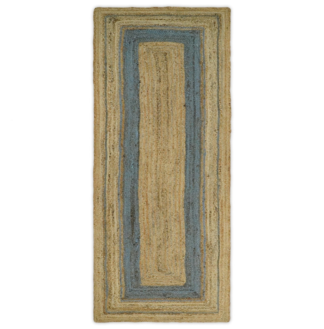 Hand Woven 100% Natural Fiber Blue and Brown Natural Jute Rug | JR2 - The Rug Decor