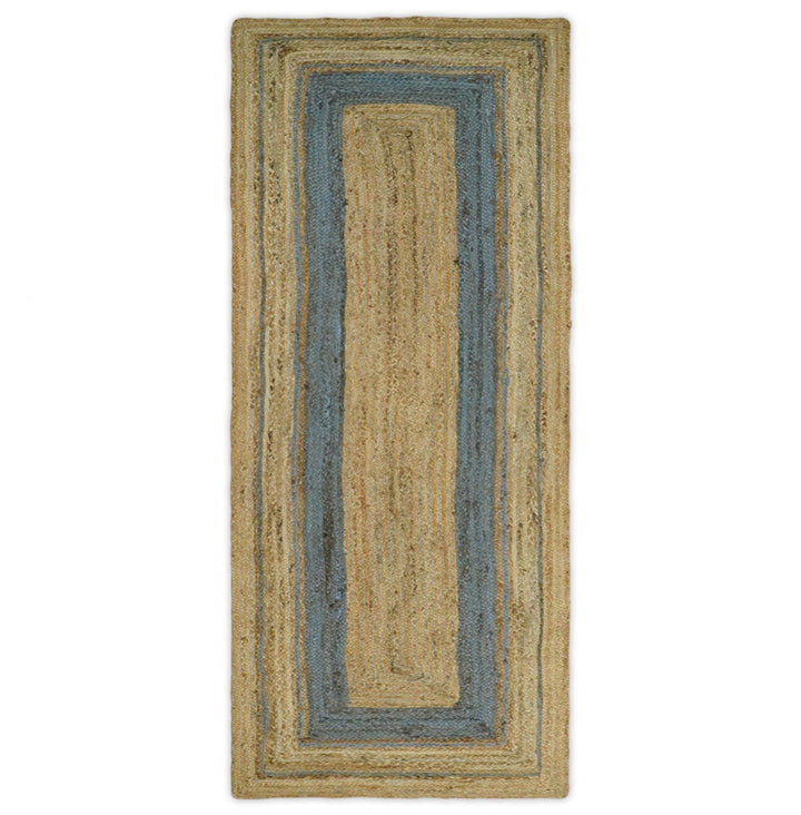 Hand Woven 100% Natural Fiber Blue and Brown Natural Jute Rug | JR2 - The Rug Decor