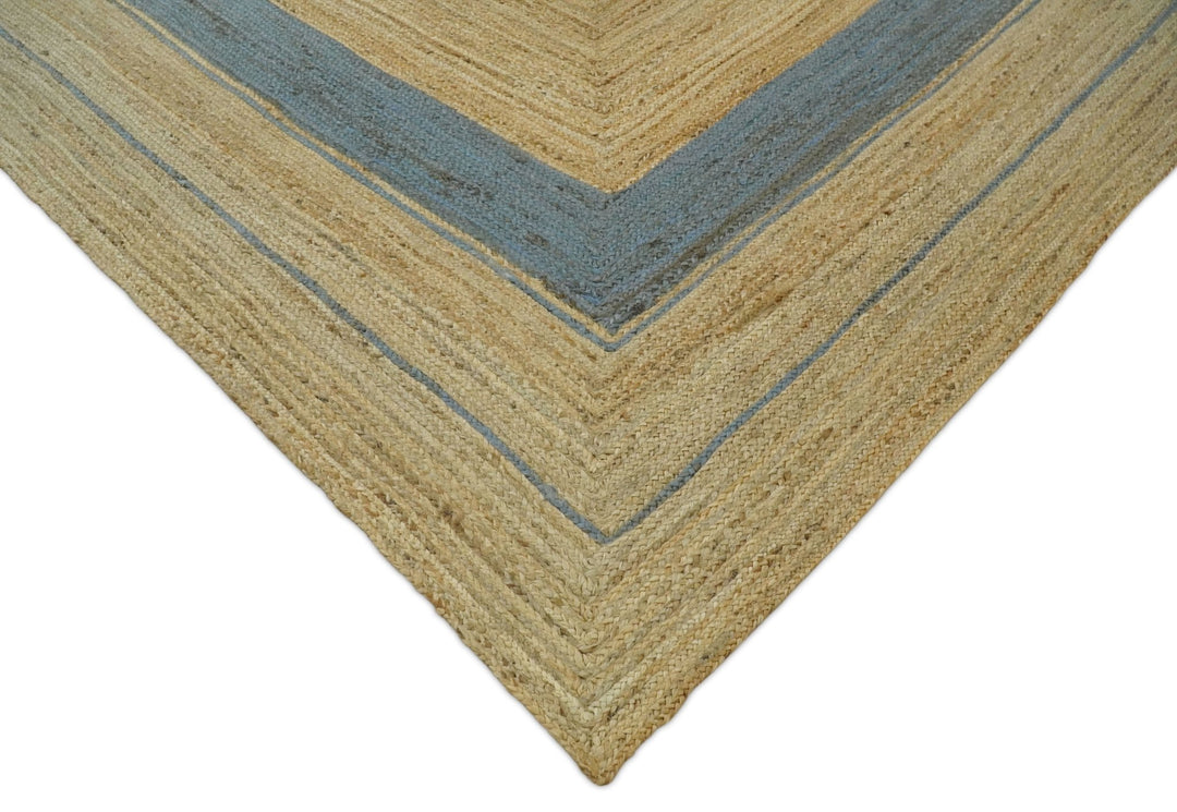 Hand Woven 100% Natural Fiber Blue and Brown Natural Jute Rug | JR2 - The Rug Decor