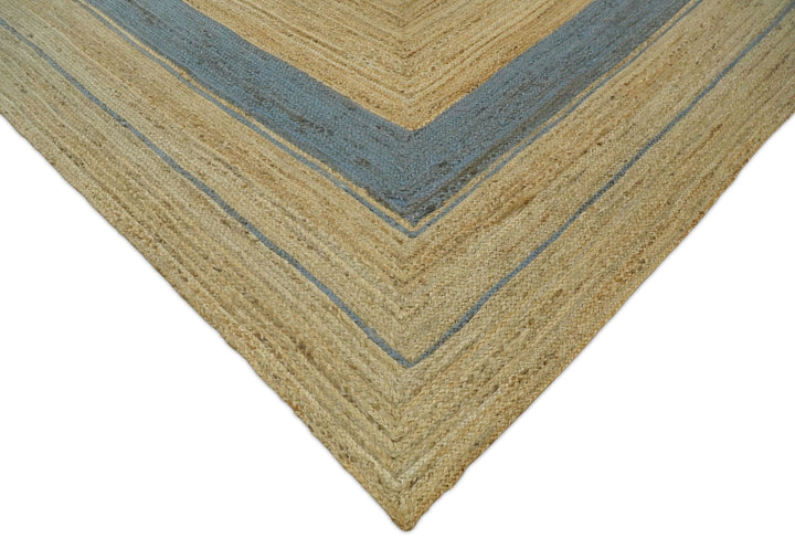 Hand Woven 100% Natural Fiber Blue and Brown Natural Jute Rug | JR2 - The Rug Decor