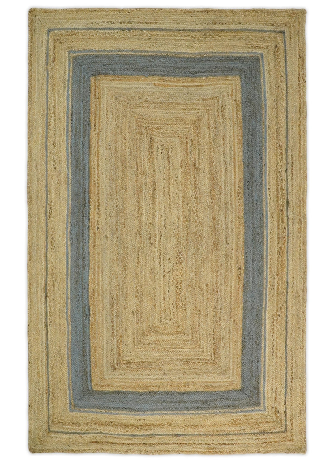 Hand Woven 100% Natural Fiber Blue and Brown Natural Jute Rug | JR2 - The Rug Decor