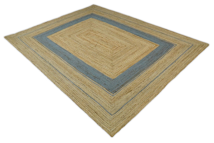 Hand Woven 100% Natural Fiber Blue and Brown Natural Jute Rug | JR2 - The Rug Decor
