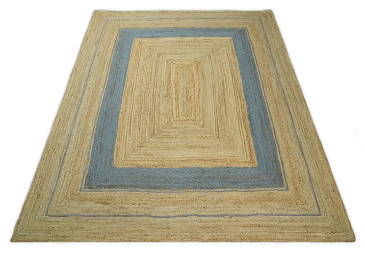 Hand Woven 100% Natural Fiber Blue and Brown Natural Jute Rug | JR2 - The Rug Decor