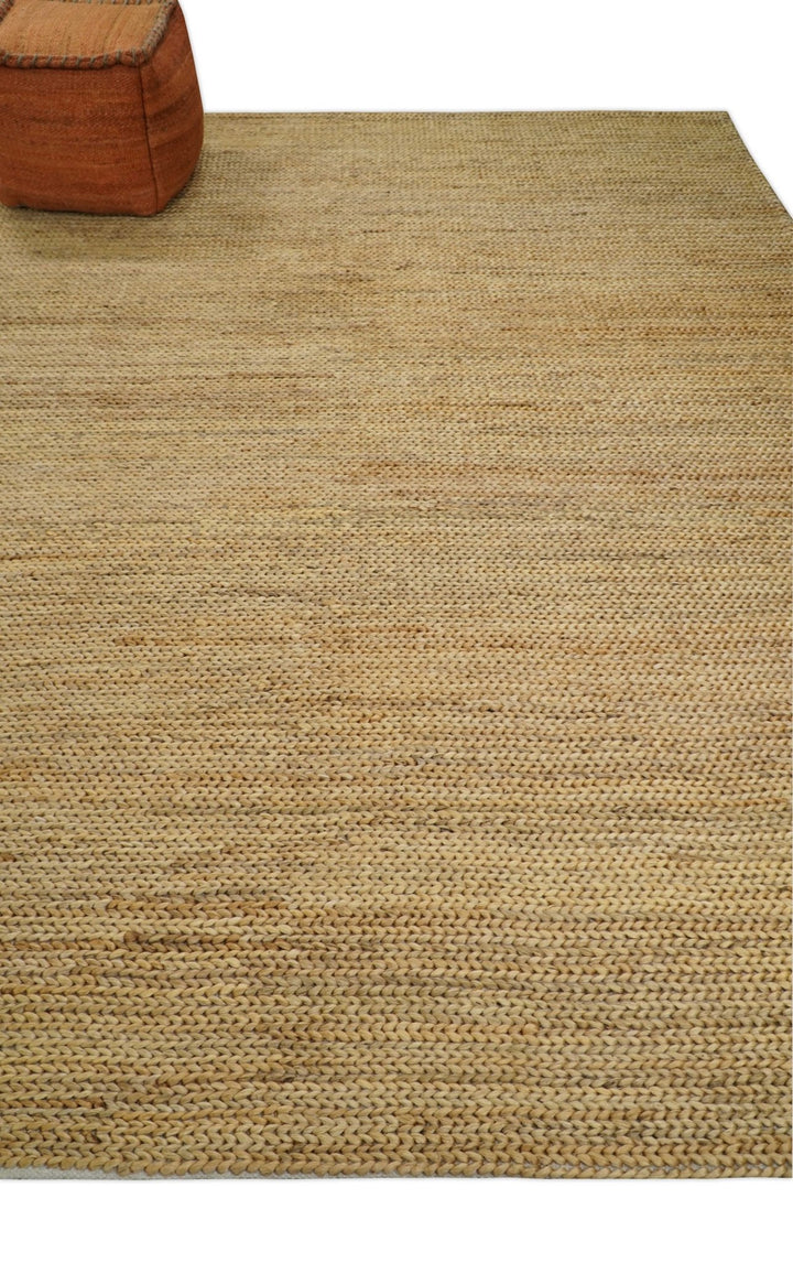 Hand Woven 100% Natural Fiber Brown Natural Jute and Wool Rug | JR14 - The Rug Decor