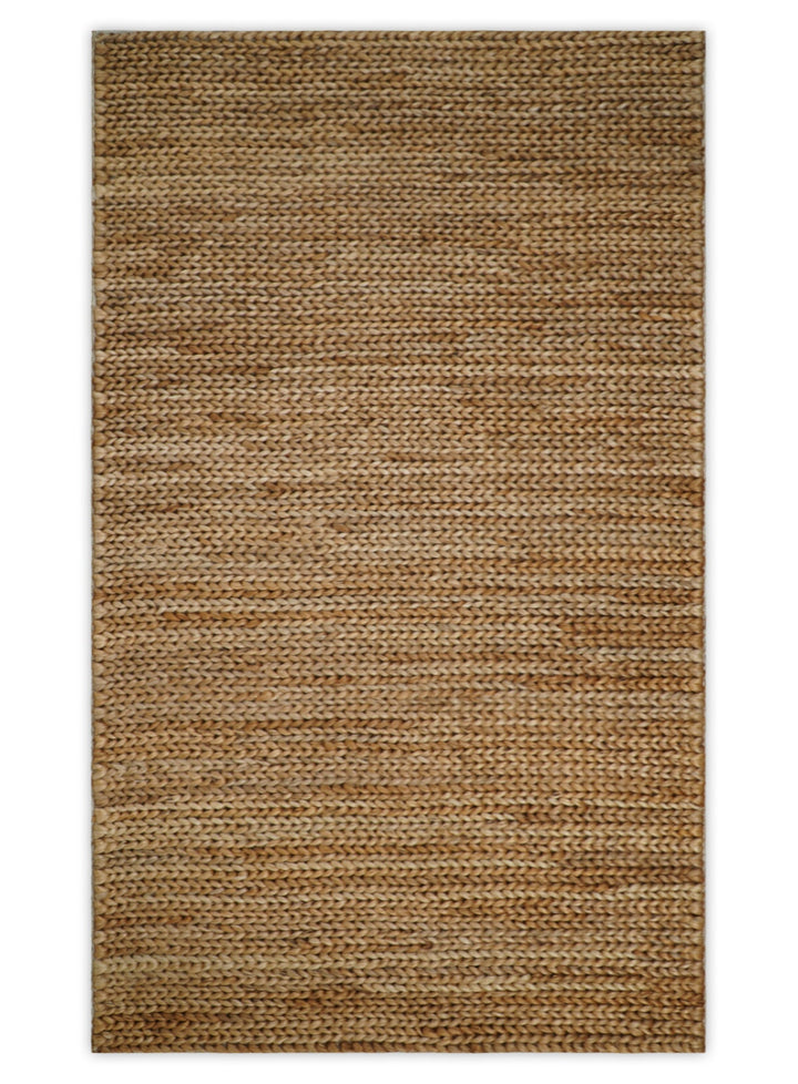 Hand Woven 100% Natural Fiber Brown Natural Jute and Wool Rug | JR14 - The Rug Decor