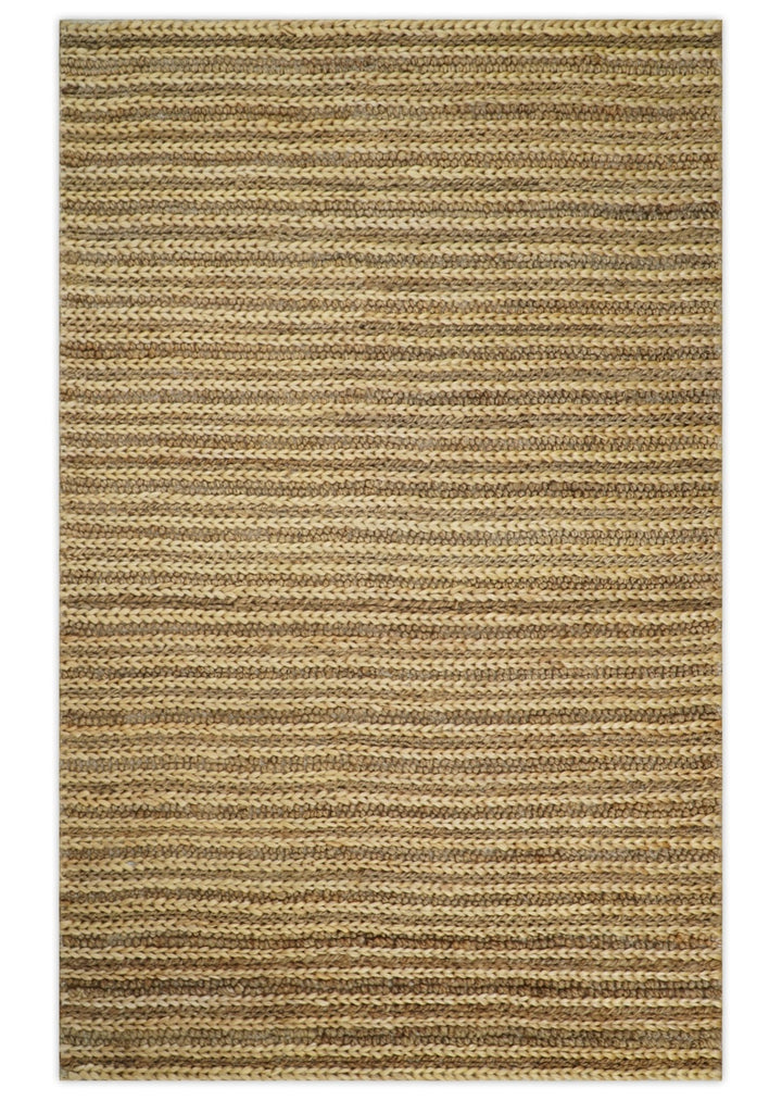Hand Woven 100% Natural Fiber Brown Natural Jute and Wool Rug | JR15 - The Rug Decor
