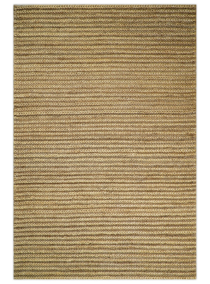 Hand Woven 100% Natural Fiber Brown Natural Jute and Wool Rug | JR15 - The Rug Decor