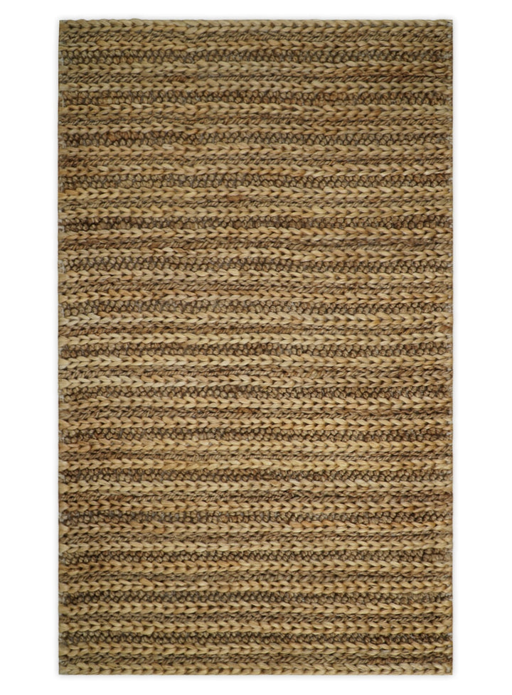 Hand Woven 100% Natural Fiber Brown Natural Jute and Wool Rug | JR15 - The Rug Decor