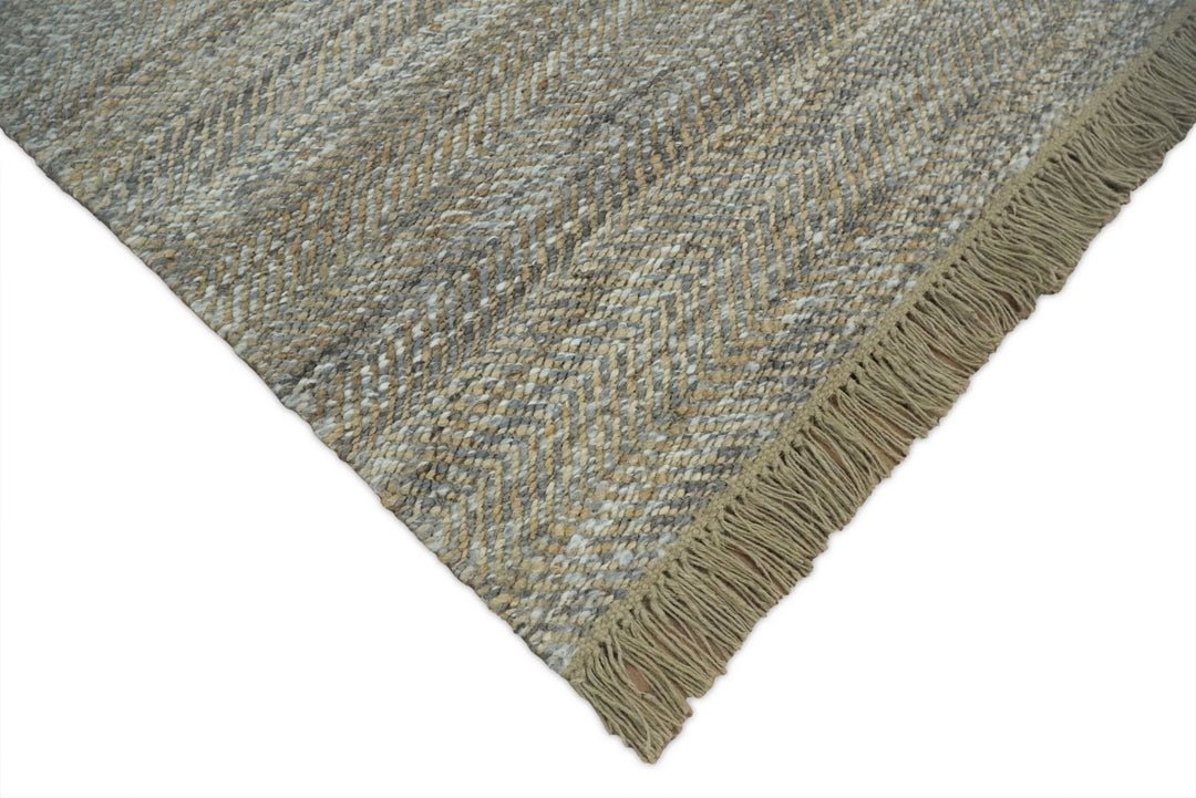 Hand Woven 100% Natural Fiber Jute and Wool Silver and Brown | JR11 - The Rug Decor