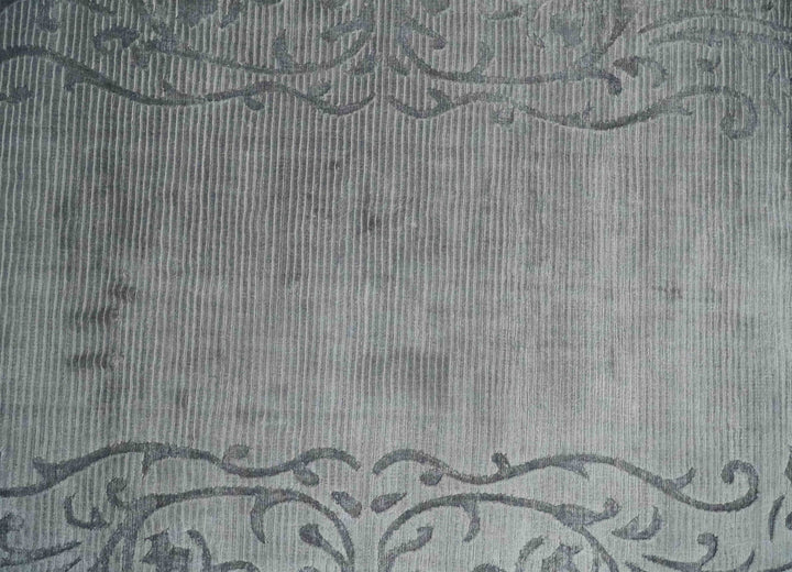 Hand Woven and Carved Silver and Charcoal Floral Art Silk Rug | KNT10 - The Rug Decor