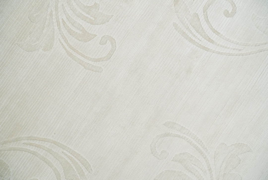 Hand Woven and Carved Silver and Ivory Floral Art Silk Rug | KNT5 - The Rug Decor