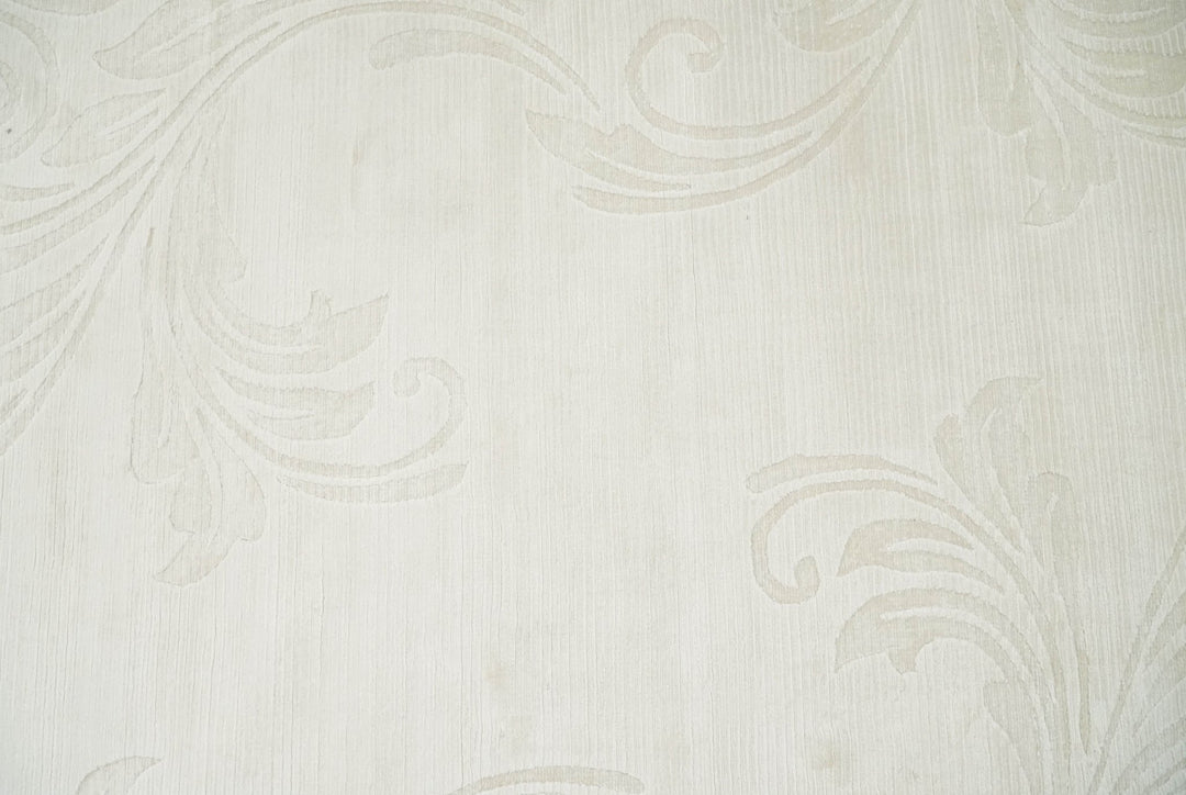 Hand Woven and Carved Silver and Ivory Floral Art Silk Rug | KNT5 - The Rug Decor